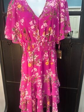 Taylor Pink Floral Tiered Ruffle Dress